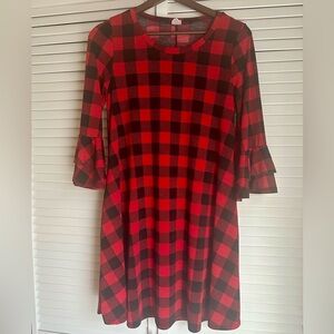 ❤️ Red and Black Plaid Dress with Ruffle Sleeves